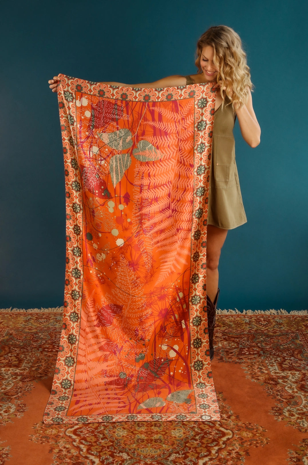 Satin Terracotta Foliage Scarf