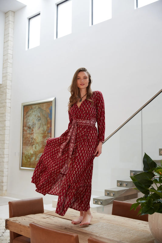 Neesha Block Printed Wrap Dress